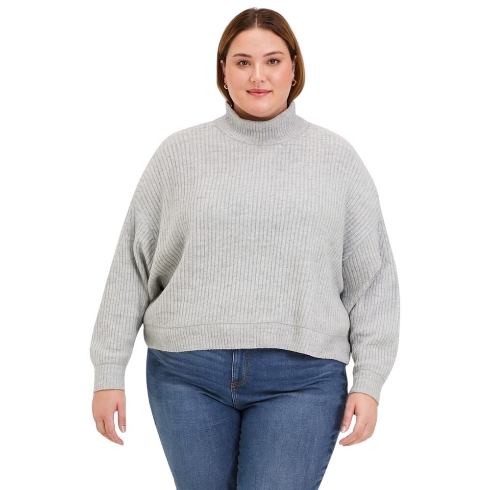 ABOUND Women’s XXL Gray Ribbed Knit High Neck Pullover Sweater NWT